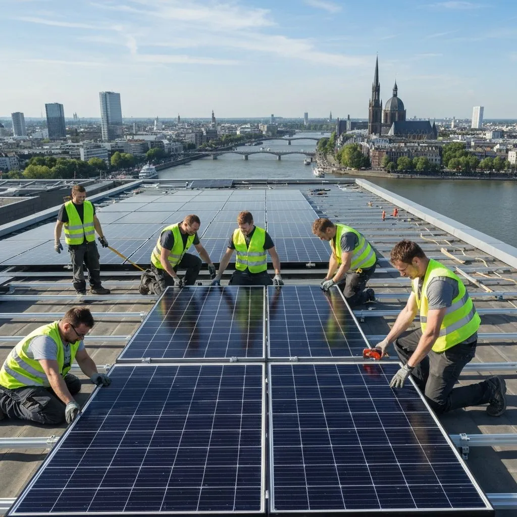 Köln, Bonn, Düsseldorf + Mora Montage Team bei der Solarinstallation